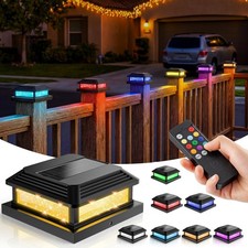 4x4 Solar Post Cap Lights Outdoor w/ Remote RGB 9 Colors Fence Deck Garden Lamp picture
