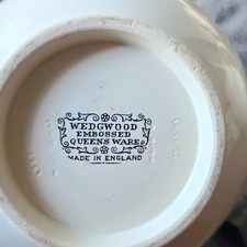 Wedgwood Embossed Queensware White Ceramic 3pc Tea Set Teapot Creamer Sugar picture