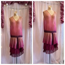 Vintage Antique 20s Flapper Dress Silk Chiffon Pink Ombre Beaded As Is XS picture