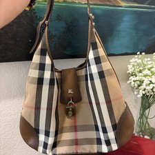 Burberry Haymarket Check Canvas and Leather Hobo Bag picture