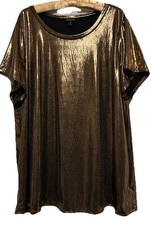Torrid Top 4 Liquid Bronze Shiny Metallic Slinky Stretch Knit Witch Shirt Blouse picture