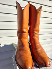 Justin Leather Western Cowboy Boots, Style 1106, Men's US 9.5 D, Tan picture