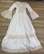 Women’s Vintage Tachi Castillo Size 8 Ivory Prairie Bell Sleeve Maxi Dress picture
