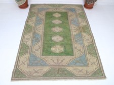 5x8 Ft Vintage Hand Knotted Area Rug  Beige Cream Distressed Wool Carpet 5x8 ft picture