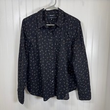 Madewell Shrunken Women's Black Button-Up Shirt Crescent Moon 100% Cotton Large picture