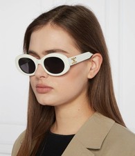 Celine CL40194U Triomphe White Acetate Oval Sunglasses Grey Lens Women picture