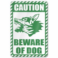 Caution Beware of Dog Aluminum Sign, Snarling Shepherd picture