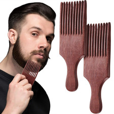 2 Pcs Wooden Beard Pick Afro Beard Comb Wood Hair Pick Long Tooth picture