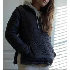 Everlane ReNew Lightweight Half-Zip Puffer Women Medium Black Excellent Hooded picture