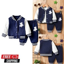 Newborn Baby Boy Clothes Bear Print Long Sleeve Baseball Tracksuit Coat Outfit picture