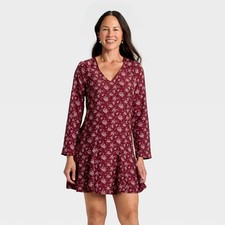 Women's Bell Long Sleeve Godet Mini A-Line Dress - Universal Thread Burgundy picture