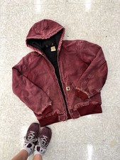 Vintage 2003 Carhartt J130 CRI Sandstone Active Jacket Crimson Red Faded -Size M picture
