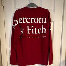 Abercrombie & Fitch Men’s Long Sleeve Crew Neck Logo Graphic Tee Red L picture