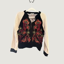 Gimmicks by BKE Boho Black Velvet Floral Embroidered Bomber Jacket Medium NEW picture