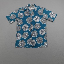 Vintage Hilo Hattie Shirt Mens Small Blue Gray Floral Hawaiian Aloha Button Up picture