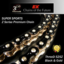 EK ThreeD 525Z Premium Super Sports Motorcycle Drive Chain 128 Links Black&Gold picture