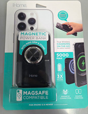 iHome Magnetic MagSafe Qi Wireless Power Bank 5000mAh Folding Ring Stand Black picture