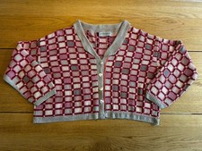 Susan Duckworth Check Hand Knitted Cardigan Sweater Cotton Pinks Vintage Rare picture