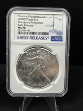 2020 (P) SILVER EAGLE NGC MS70 EARLY RELEASE EMERGENCY ISSUE PHILADELPHIA MINT picture