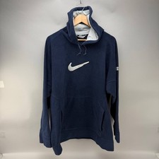 Vintage Y2K Nike Big Center Swoosh Navy Fleece Hoodie Sweater Mens Size XL picture