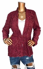 Chico’s 2 or L Fall Jacket Cardigan Burgundy Fauxsuede Lace Pailesy V Neck NWT picture