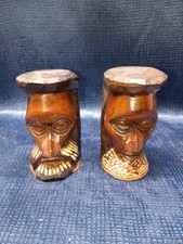 Vintage Jamaican Hand Carved Wooden Folk Art Busts picture