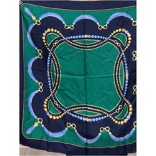 Cartier Must de Cartier Paris Collier de Perles 100% Silk Scarf Navy Green Gold picture