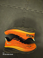 HOKA Clifton 9 Men's Lace-Up Low Top Sneakers Orange/Black/Green picture