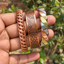 3 Piece Copper Cuff Bracelet Set Handmade Vintage Boho Ethnic Adjustable Unisex picture
