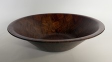 Vintage MCM Large Woven Wood Parquet Salad Bowl Weavewood Minneapolis Walnut 18