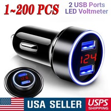Dual Ports USB Car Cigarette Charger Lighter Digital LED Voltmeter 12V/24V Lot picture