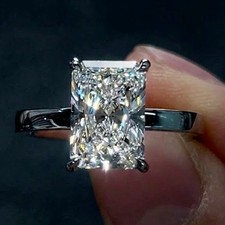 4.24 CT Radiant Cut Moissanite Solitaire Engagement Ring 14k White Gold Plated picture