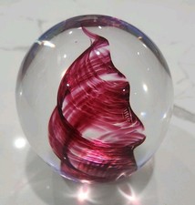 Stunning PETER SCHILLER Signed Art Glass VORTEX SWIRL Paperweight Maroon 2004 picture