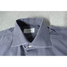 Eton Dress Shirt Men 15.5 39 Contemporary Fit Blue Dotted Button picture