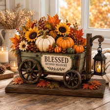 Personalized Fall Harvest Wagon Decor, Thanksgiving Table Centerpiece picture
