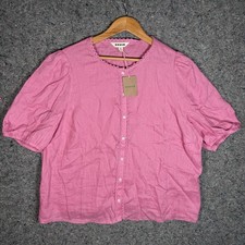 Boden Leah Short Sleeve Linen Top Pink Parfait Scalloped Trim Sz 20/22 NWT NEW picture