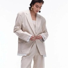 Topshop oversized linen blazer with exposed  lining in ecru size 12 picture