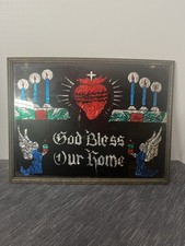 Foil Art Vintage God Bless Our Home Sacred Heart Angels Framed picture