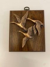 Vintage Brass-Tone Flying Duck Woodland Wall Plaque, Rustic Cabin Nature Decor picture