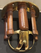 Late 1800s Fruitwood and Cast Brass Wall-Mountable Equestrian Tack & Bridle Rack picture