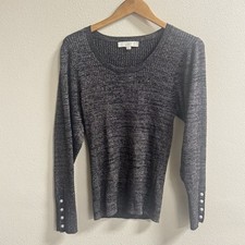 LOFT Women’s XXL Charcoal Metallic Shimmer Knit Scoop Neck Long Sleeve Top picture