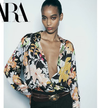 Zara Satin Effect Womens Blouse Patterned Printed Flowy Shirt Floral Sz. M picture