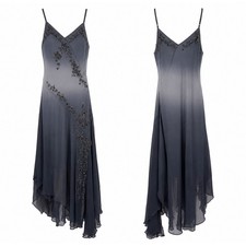 Vintage Scala 100% Silk Beaded Ombre Fairy Whimsigoth Handkerchief Hem Dress L picture