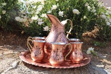 Turkish Handmade 6 pieces Copper Jug Set,Copper Anatolian Pattern Buttermilk Jug picture