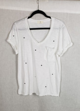 Anthropologie T.La Embroidered Stars Top Tee S Rolled Short Sleeves Summer USA picture