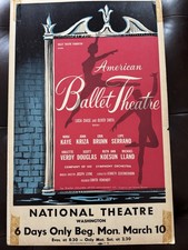 Vintage 1952 AMERICAN BALLET THEATRE Poster NORA KAYE John Kriza ERIK BRUHN picture