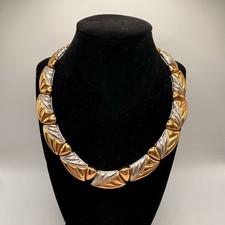 Vintage Carven Paris New Old Stock Two-Tone Chevron Collar Necklace picture