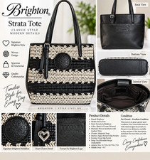 Brighton Ferrara Strata Tote H38563 Black White Woven Leather Bag MSRP $595 picture