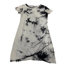 SHEIN Womens Tie Dye T-Shirt Dress Black White Ruched Tulip Hem Small picture
