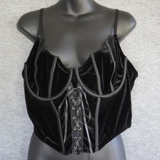 ROMWE Goth Velvet Corset Top 2XL Black Lace Up Underwire Cami Whimsygoth Y2K picture